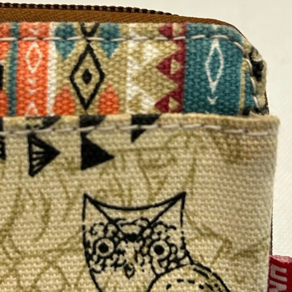 UNIONBAY Owl Geometric Motif Wristlet Wallet Zip Around Close Turn Lock 6.75”x4”